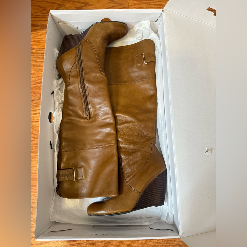 Brand: Nine West / Style: Olishao Tall Wedge Boot / Color: Saddle / Size: 5.5M